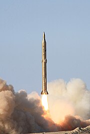 MRBM Sejjil. Iran is the world's 6th missile power, and the 5th country in the world with hypersonic missile technology. Sejjil missile launch - November 2008 (21).jpg