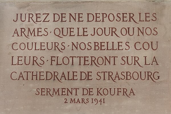 Serment de Koufra, plaque in Strasbourg