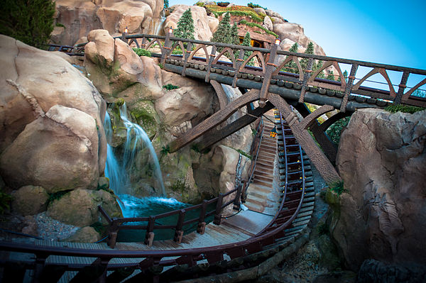 The largest drop and bridge of the Seven Dwarfs Mine Train at Magic Kingdom.