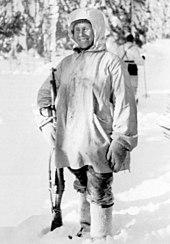 Simo Hayha, a Finnish military sniper during the Winter War, achieved the reputation of a pioneering war hero, despite his modest nature. Simo hayha honorary rifle.jpg