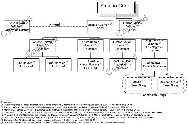 Sinaloa Cartel hierarchy in early 2008