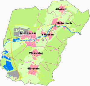 Landschaft um die Gemeindeteile von Alzenau