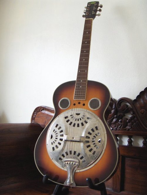 A Dobro-style resonator guitar