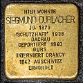 * Nomination Stumbling block dedicated to Siegmund Durlacher --F. Riedelio 09:41, 4 July 2023 (UTC) * Promotion  Support Good quality. --Sandro Halank 16:59, 4 July 2023 (UTC)