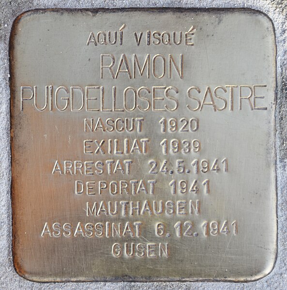 File:Stolperstein für Ramon Puigdelloses Sastre (Castellar del Vallès).jpg