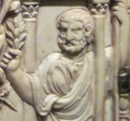 Probable depiction of Q. Aurelius Symmachus from an ivory diptych depicting his apotheosis.