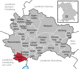 Läget för Türkenfeld i Landkreis Fürstenfeldbruck