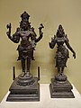 Pictures clicked in Telangana State Archaeology Museum, Hyderabad, India.On the left:Title: Chandrasekhara MurthiProvenance: Nedunur, East Godavari district.12th CADsize: 43 x 18 cmAcc. No. : 93-7Chandrasekhara Murthi, standing on a padmapitha in tribhanga representated with four hands. The upper two hands hold parasu and mriga and lower two hands are in abhaya and varada mudra. Ganga is shown on the on the jatamakuta in anjali mudra in the centre and the moon is shown on the right side.On the rightTitle: ParvathiProvenance: Nedunur village, East Godavari District. Andhra pradesh, IndiaAcc. no. : 93-8Size: 36 x 15 cmParvathi standing on Padmapitha