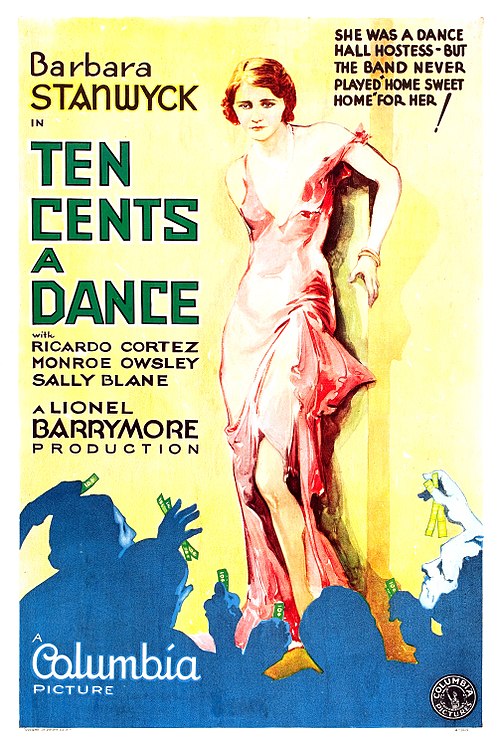 Poster for the film Ten Cents a Dance (1931) with Barbara Stanwyck as a taxi dancer