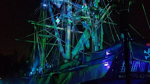 The Sailing Ship Columbia during the Pirates of the Caribbean scene.