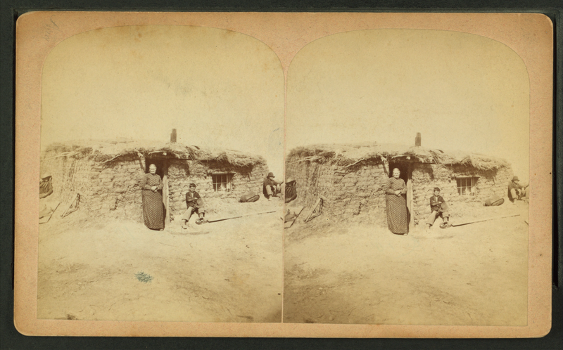 File:Three people in front of a sod house, by Conklin & Kleckner.png