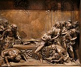 Мученичество святого Лаврентия. 1604—1606. Рельеф (антепендиум). Бронза. Капелла Усимбарди, церковь Санта-Тринита, Флоренция