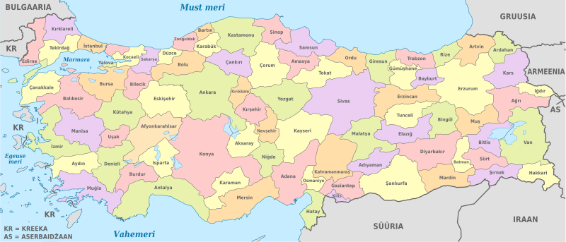 File:Turkey, administrative divisions - et - colored.svg