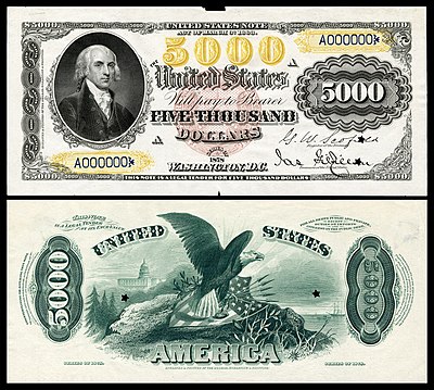 Купюры доллара номиналы. Банкнота 5000 долларов США. 5000 Долларовая купюра. Старые американские деньги. Старые банкноты США.