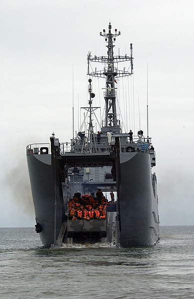 File:US Navy 040610-N-1823S-064 A Polish amphibious vehicle containing U.S. Marine Reservists assigned to Bravo Company, 1st Battalion, 24 Marine Division, embarks the Polish Lublin-class minelayer ORP Poznan.jpg