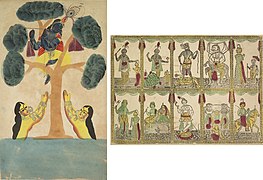 part of: Leaf from a Kalighat album: Krishna Steals the Clothes of the Cowgirls (Gopis) (recto); Das Avataras, Ten Incarnations of Vishnu (verso) 