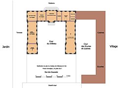 Restitution du plan du rez-de-chaussée du château de Villeneuve le Roi.