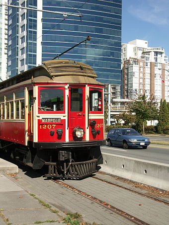 A historic tram from 1905 which operated again in Vancouver, British Columbia between 1998 and 2012.