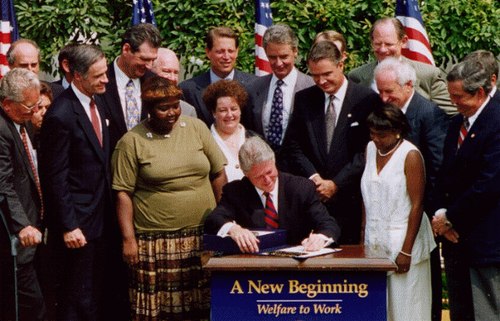 President Bill Clinton signing welfare reform legislation