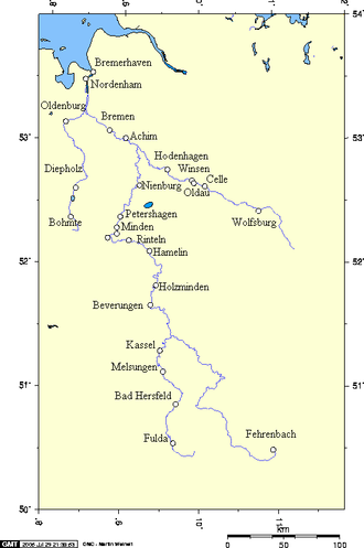 Watershed of the river Weser. Weser watershed 7.png