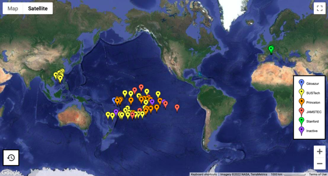 EarthScope-Oceans MERMAID array configuration as of January 15th, 2022