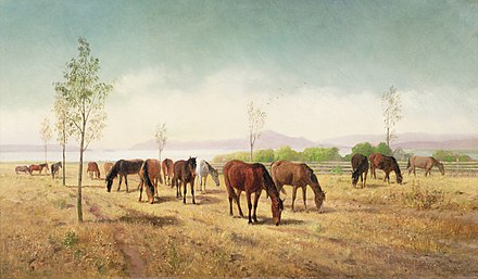 Horses Grazing, Berkeley; painted by artist William Hahn in 1875