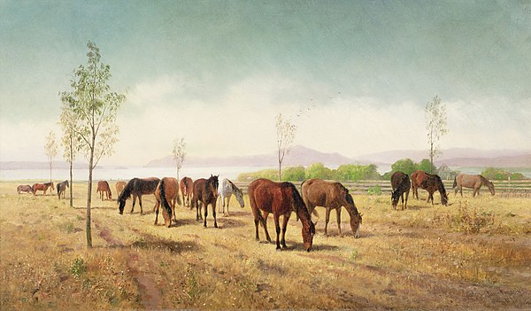 Horses Grazing, Berkeley; painted by artist William Hahn in 1875