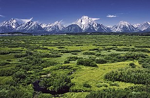 Paysage du parc national de Grand Teton, dans le Wyoming. Le mont Moran est au centre. (définition réelle 1 811 × 1 189)