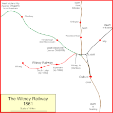 The Witney Railway and its connections in 1861 Witney Railway 1861.gif