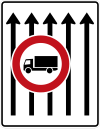 Zeichen 524-33 - Fahrstreifentafel - zonder Gegenverkehr mit integriertem Zeichen 253 - fünfstreifig in Fahrtrichtung (1600x1250);  StVO 2017.svg