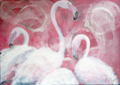 Peter Wirth, Acryl Nessel, Flamingos, im Original 100 × 140 cm