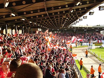 The Brandywell has often held The Northwest Derby, played between Derry City and Finn Harps 123 Brandywell Stadium.JPG