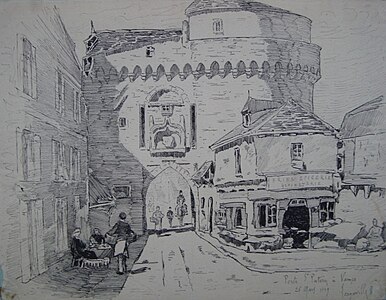 Porte Saint-Patern à Vannes, dessin à la plume, 26 mars 1889