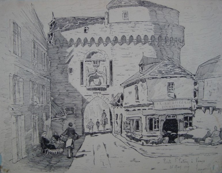 File:13 - Porte Saint-Patern à Vannes, dessin à la plume, 26 mars 1889, collection particulière, 24x31.jpg