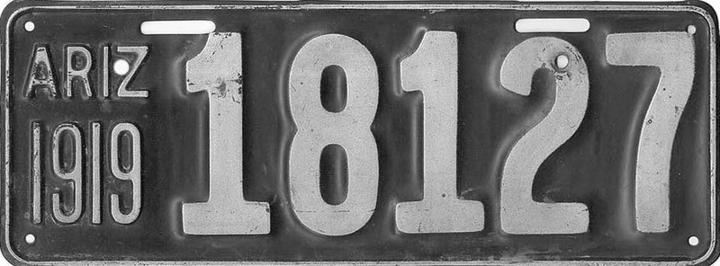 File:1919 Arizona License Plate.jpg