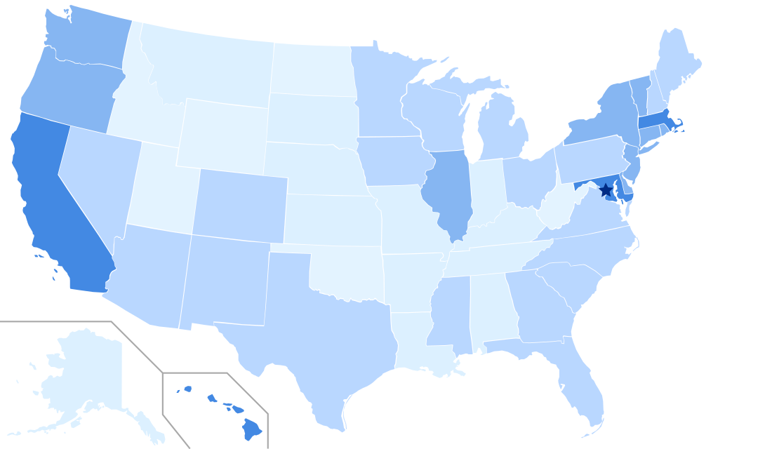 File:2016 Presidential Election by State - Clinton.svg