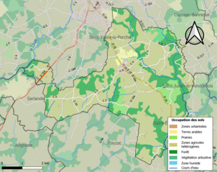 Barevná mapa znázorňující využití půdy.