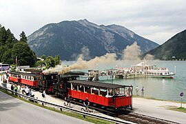 Rail transport, a railroad train, lake Achensee