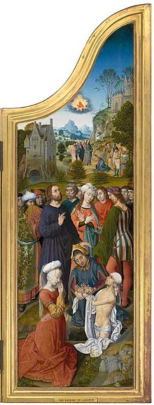 Triptych with the Miracles of Christ: The Raising of Lazarus Aert van den Bossche - Triptych with the Miracles of Christ (Right wing).jpg