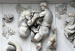 Éther se bat contre un géant à tête de lion (Musée de Pergame à Berlin)