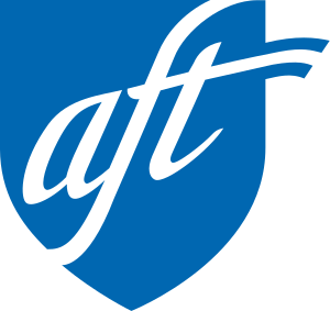 The lowercase letters A F T set in cursive script inside a blue shield shape.