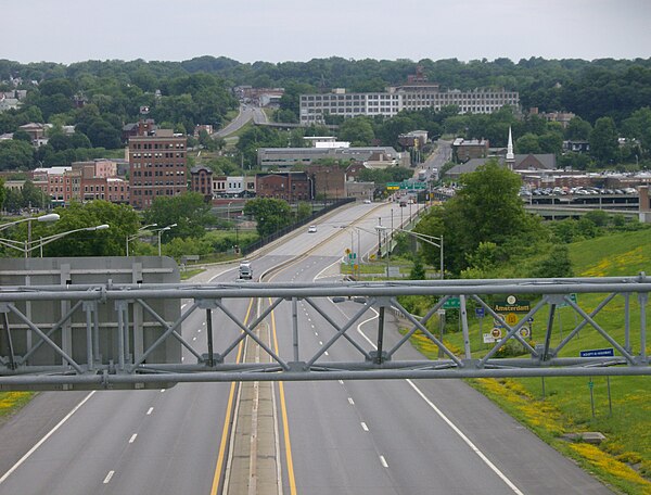 NY 30 approaching Amsterdam with Market Street hill visible in the background