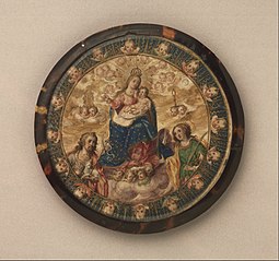 Nun's Shield showing the Virgin and Child with Saints John the Baptist and Catherine of Alexandria