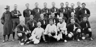 Training Units Team: 28 October 1916 (H.16688).
Back Row (players only), left to right:
[18] G.B. Bower; [6] T.P. Hosking; [4] C. Donaldson;
[-] A.M. Moore; [16] E.F. Beames; [2] J.T. Cooper;
[11] D. Scullin; [7] S.C. Martin; [5] H.C. Kerley;
[10] O.R. Armstrong.
Middle Row, left to right:
[3] P.G. Trotter;  -- ; [1] C.J. Perry (c); [22] A. Jackson;
[8] H.J. Boyd.
Front Row (players and umpires, kneeling), left to right:
[15] T. Paine; E.J. Watt; G. Barry; T.S. Hewitt;  -- ;
[9] I. Cesari. Australian Training Units Football Team (28 October 1916).tif