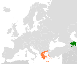 Mappa che indica l'ubicazione di Azerbaigian e Grecia