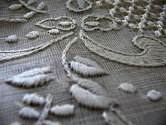 Close-up view of a Barong Tagalog made with piña fiber in the Philippines