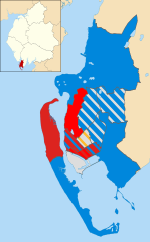 Map of the results of the 2008 Barrow-in-Furness council election. Barrow-in-Furness UK local election 2008 map.svg