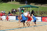 Deutsch: Beachhandball Europameisterschaften 2019 (Beach handball Euro); Tag 6: 7. Juli 2019 – Platzierungsspiele Rang 13-16 Männer, Rumänien-Serbien 2:0 (21:18, 22:20) English: Beach handball Euro; Day 6: 7 July 2019 – Placement Match 13–16 Men – Romania-Serbia 2:0 (21:18, 22:20)