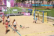 Deutsch: Beachhandball bei den Olympischen Jugendspielen 2018; Tag 3, 9. Oktober 2018; Mädchen, Vorrunde, Gruppe A - Kroatien-Ungarn 0:2 English: Beach handball at the 2018 Summer Youth Olympics at 9 October 2018 – Girls Preliminary Round Group A‎ – Croatia-Hungary 0:2