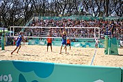 Deutsch: Beachvolleyball bei den Olympischen Jugendspielen 2018; Tag 11, 17. Oktober 2018; Jungen,Finale – Niederlande (Matthew Immers/Yorick de Groot)-Schweden (David Åhman/Jonatan Hellvig) 0:2 (20–22/15–21) English: Beach volleyball at the 2018 Summer Youth Olympics at 17 October 2018 – Final – Netherlands (Matthew Immers/Yorick de Groot)-Sweden (David Åhman/Jonatan Hellvig) 0:2 (20–22/15–21)